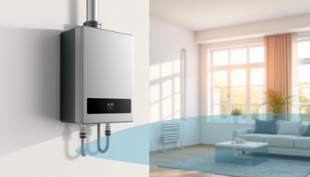 A detailed engineering illustration showcasing the effectiveness of a heating system. In the foreground, a modern, well-designed heat reservoir tank is prominently displayed, mounted at an optimal height in a stylish, contemporary home setting. The middle ground features ambient heating elements integrated into the wall, demonstrating aesthetic and functional efficiency. In the background, soft natural light filters through large windows, creating a warm and inviting atmosphere. The camera angle is slightly elevated, giving a clear view of both the tank and the overall room layout, emphasizing the relationship between height installation and heating efficiency. The scene conveys professionalism and technical sophistication, encouraging the audience to consider practical installation guidelines without any distractions. A detailed engineering illustration showcasing the effectiveness of a heating system. In the foreground, a modern, well-designed heat reservoir tank is prominently displayed, mounted at an optimal height in a stylish, contemporary home setting. The middle ground features ambient heating elements integrated into the wall, demonstrating aesthetic and functional efficiency. In the background, soft natural light filters through large windows, creating a warm and inviting atmosphere. The camera angle is slightly elevated, giving a clear view of both the tank and the overall room layout, emphasizing the relationship between height installation and heating efficiency. The scene conveys professionalism and technical sophistication, encouraging the audience to consider practical installation guidelines without any distractions.